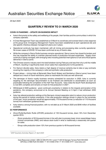 Thumbnail Iluka Resources Quarterly Report 2020-q1