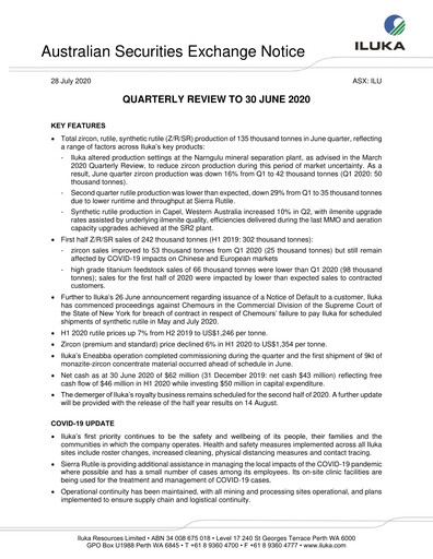 Thumbnail Iluka Resources Quarterly Report 2020-q2
