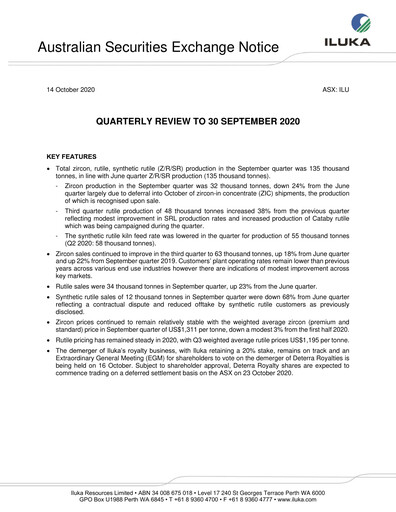 Thumbnail Iluka Resources Quarterly Report 2020-q3
