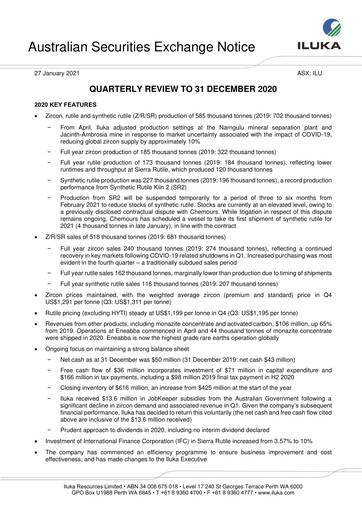 Thumbnail Iluka Resources Quarterly Report 2020-q4