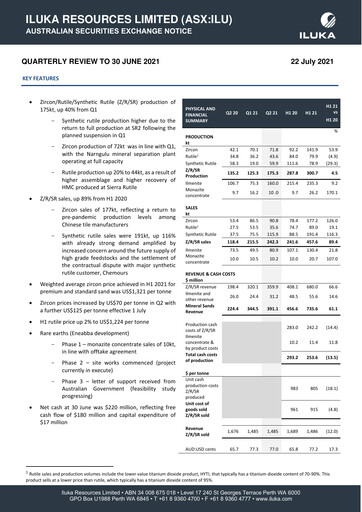 Thumbnail Iluka Resources Quarterly Report 2021-q2