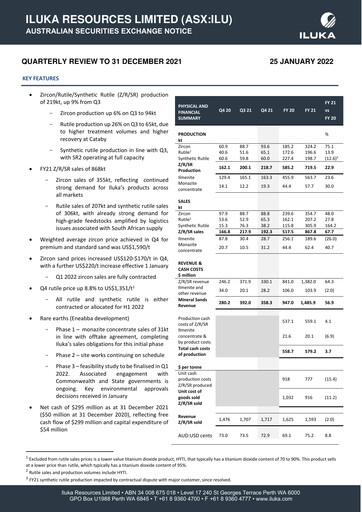 Thumbnail Iluka Resources Quarterly Report 2021-q4