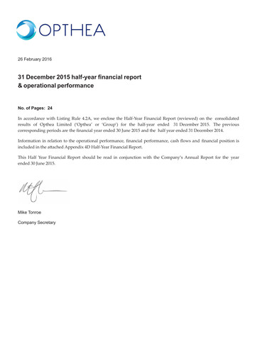 Thumbnail Opthea Financial Report 2016-h1