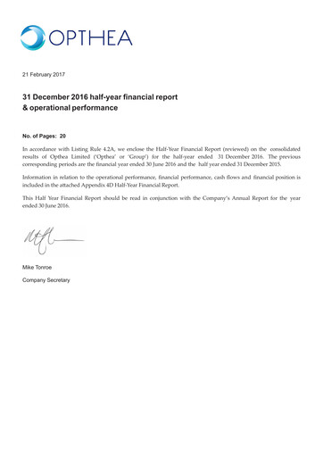 Thumbnail Opthea Financial Report 2017-h1