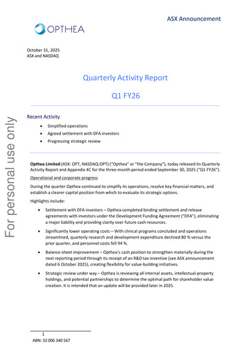 Vorschaubild Opthea Quartalsbericht 2026-q1
