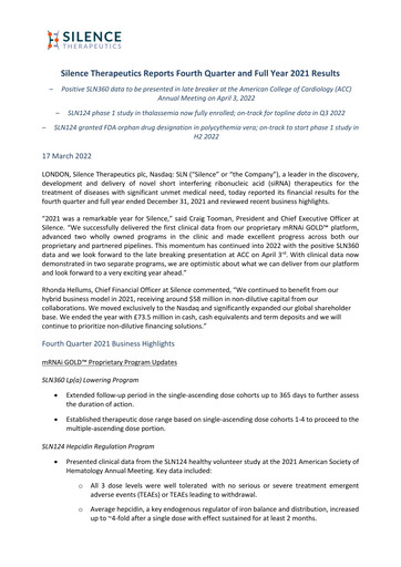 Thumbnail Silence Therapeutics Financial Report 2021