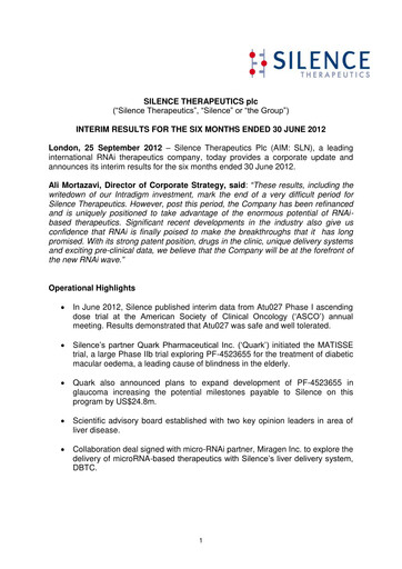 Thumbnail Silence Therapeutics Half-year Report 2012-h1