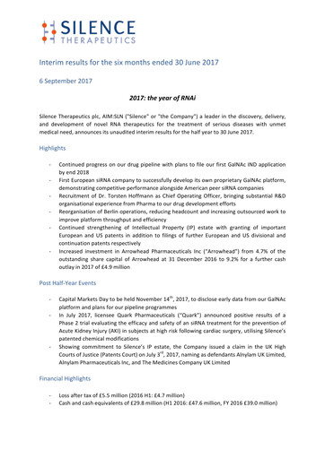 Thumbnail Silence Therapeutics Half-year Report 2017-h1