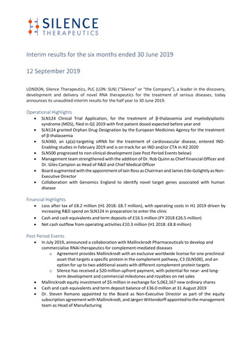 Thumbnail Silence Therapeutics Half-year Report 2019-h1