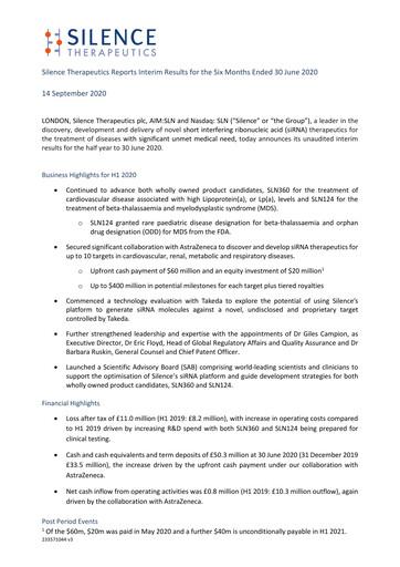 Thumbnail Silence Therapeutics Half-year Report 2020-h1