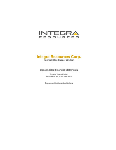 Thumbnail Integra Resources Financial Statement 2017