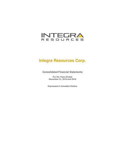 Thumbnail Integra Resources Financial Statement 2019