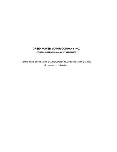 Thumbnail GreenPower Motor Company Financial Statement fy2021