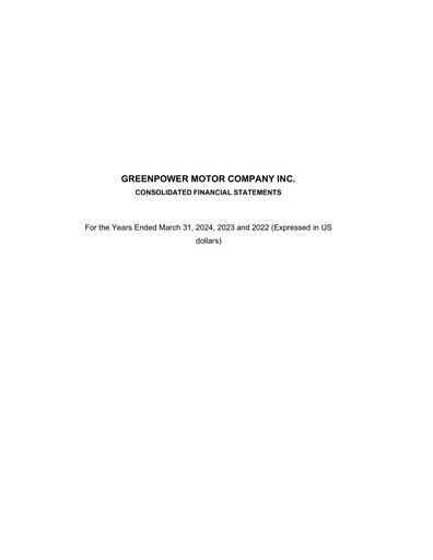 Thumbnail GreenPower Motor Company Financial Statement fy2024