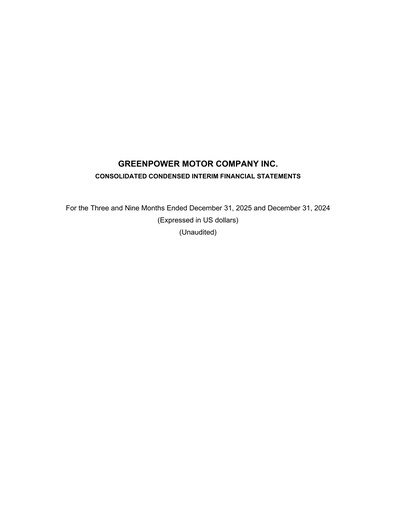 Thumbnail GreenPower Motor Company Quarterly Report fy2026-q3