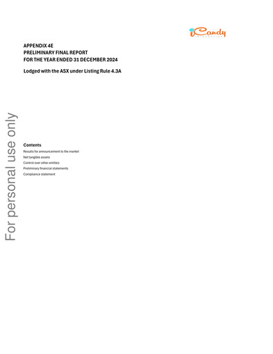 Miniature iCandy Interactive Rapport financier 2024