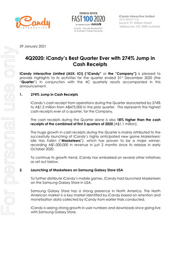 Vorschaubild iCandy Interactive Quartalsbericht 2020-q4