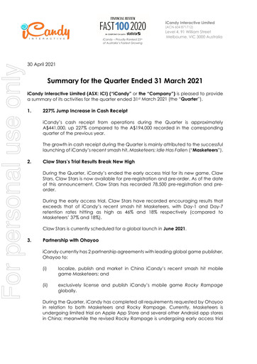 Vorschaubild iCandy Interactive Quartalsbericht 2021-q1