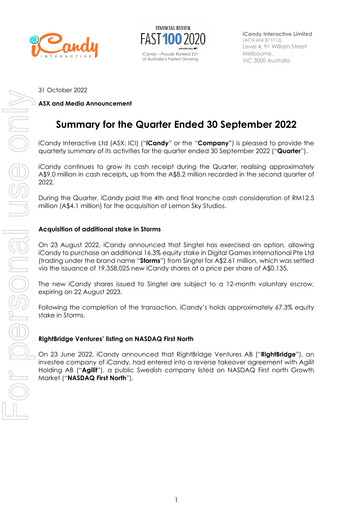 Vorschaubild iCandy Interactive Quartalsbericht 2022-q3