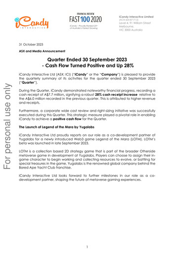 Vorschaubild iCandy Interactive Quartalsbericht 2023-q3