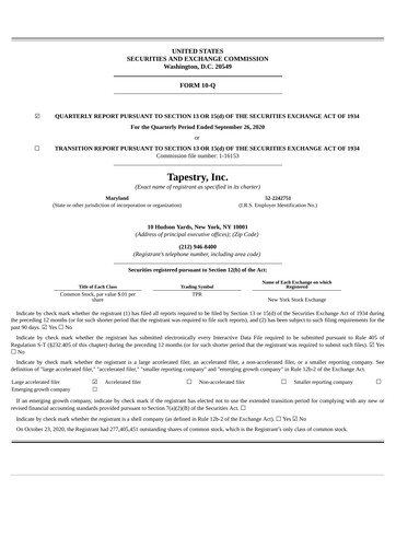 Thumbnail Tapestry Quarterly Report 2020-2021-q1