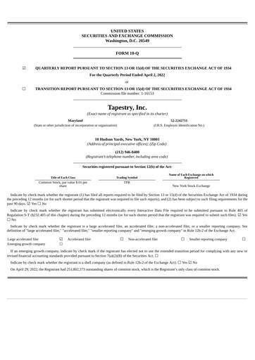 Thumbnail Tapestry Quarterly Report 2021-2022-q3
