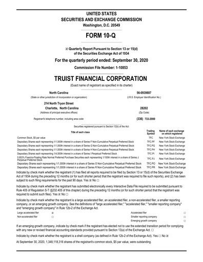 Thumbnail Truist Financial Corporation Quarterly Report 2020-q3