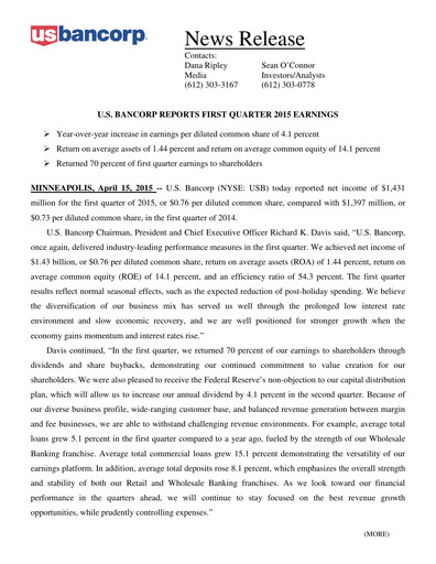 Thumbnail U.S. Bancorp Quarterly Report 2015-q1