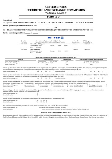 Thumbnail United Airlines Holdings
 Quarterly Report 2021-q1