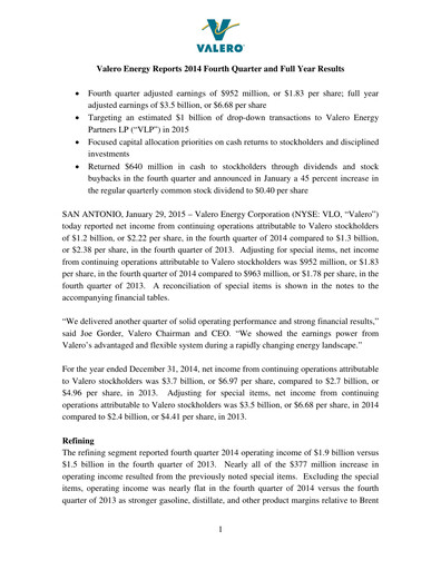 Thumbnail Valero Energy Quarterly Report 2014-q4