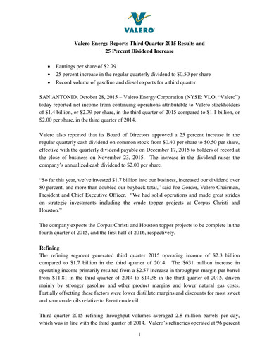 Thumbnail Valero Energy Quarterly Report 2015-q3