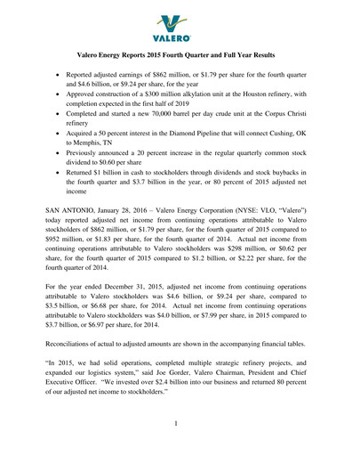 Thumbnail Valero Energy Quarterly Report 2015-q4