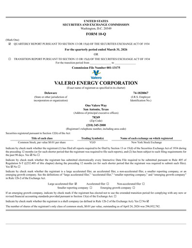 Miniature Valero Energy Rapport trimestriel 2026-q1