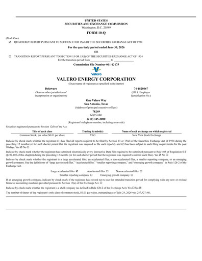 Thumbnail Valero Energy Quarterly Report 2026-q2