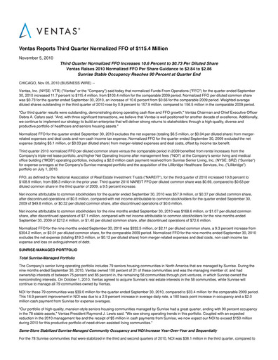 Thumbnail Ventas Quarterly Report 2010-q3