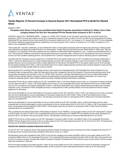 Thumbnail Ventas Quarterly Report 2011-q2
