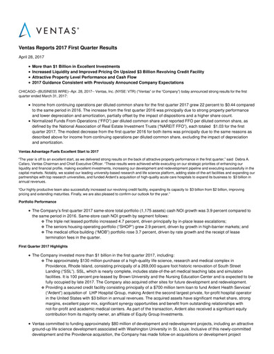 Thumbnail Ventas Quarterly Report 2017-q1
