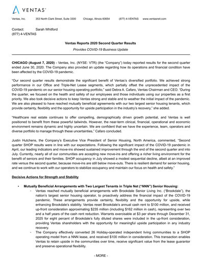 Thumbnail Ventas Quarterly Report 2020-q2