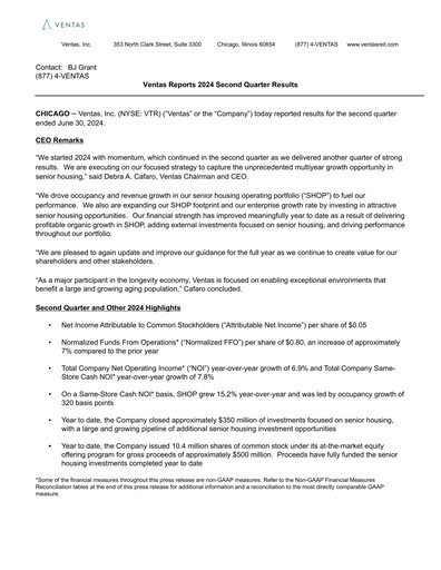 Thumbnail Ventas Quarterly Report 2024-q2