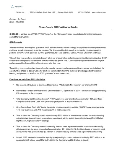 Thumbnail Ventas Quarterly Report 2025-q1