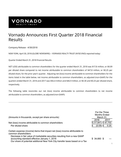 Vorschaubild Vornado Realty Trust
 Quartalsbericht 2018-q1