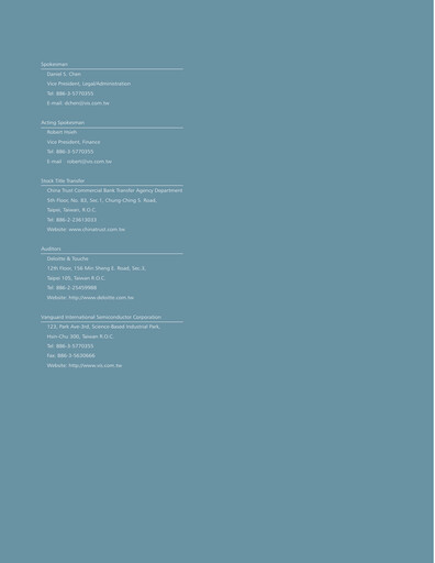 Thumbnail Vanguard International Semiconductor Annual Report 2003