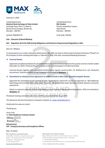 Miniature Max Healthcare Institute Rapport trimestriel 2025-q3