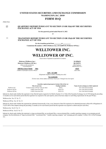 Miniature Welltower
 Rapport trimestriel 2022-q1