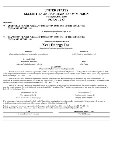Thumbnail Xcel Energy Quarterly Report 2017-q3