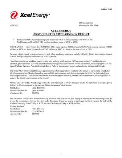 Thumbnail Xcel Energy Quarterly Report 2022-q1