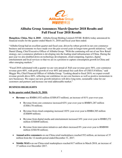 Thumbnail Alibaba Financial Statement 2018-q1