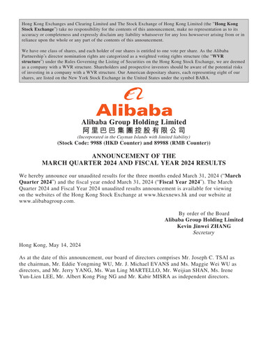 Thumbnail Alibaba Financial Statement 2024-q1