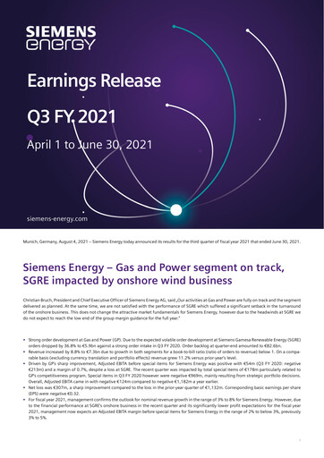 Thumbnail Siemens Energy Quarterly Report 2021-q3