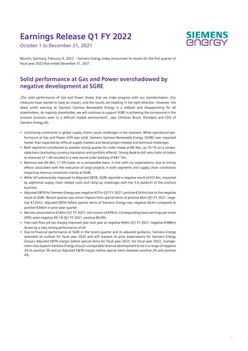 Thumbnail Siemens Energy Quarterly Report 2022-q1